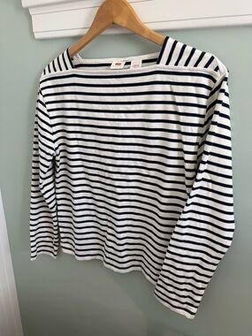 Levi’s Striped Sailor Boatneck Long Sleeve Top - White & Navy